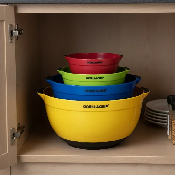 Gorilla Grip nesting mixing bowls in various sizes for kitchen organization
