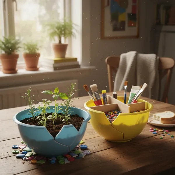 Creative ways to upcycle an old plastic plastic mixing bowl into a planter or storage container